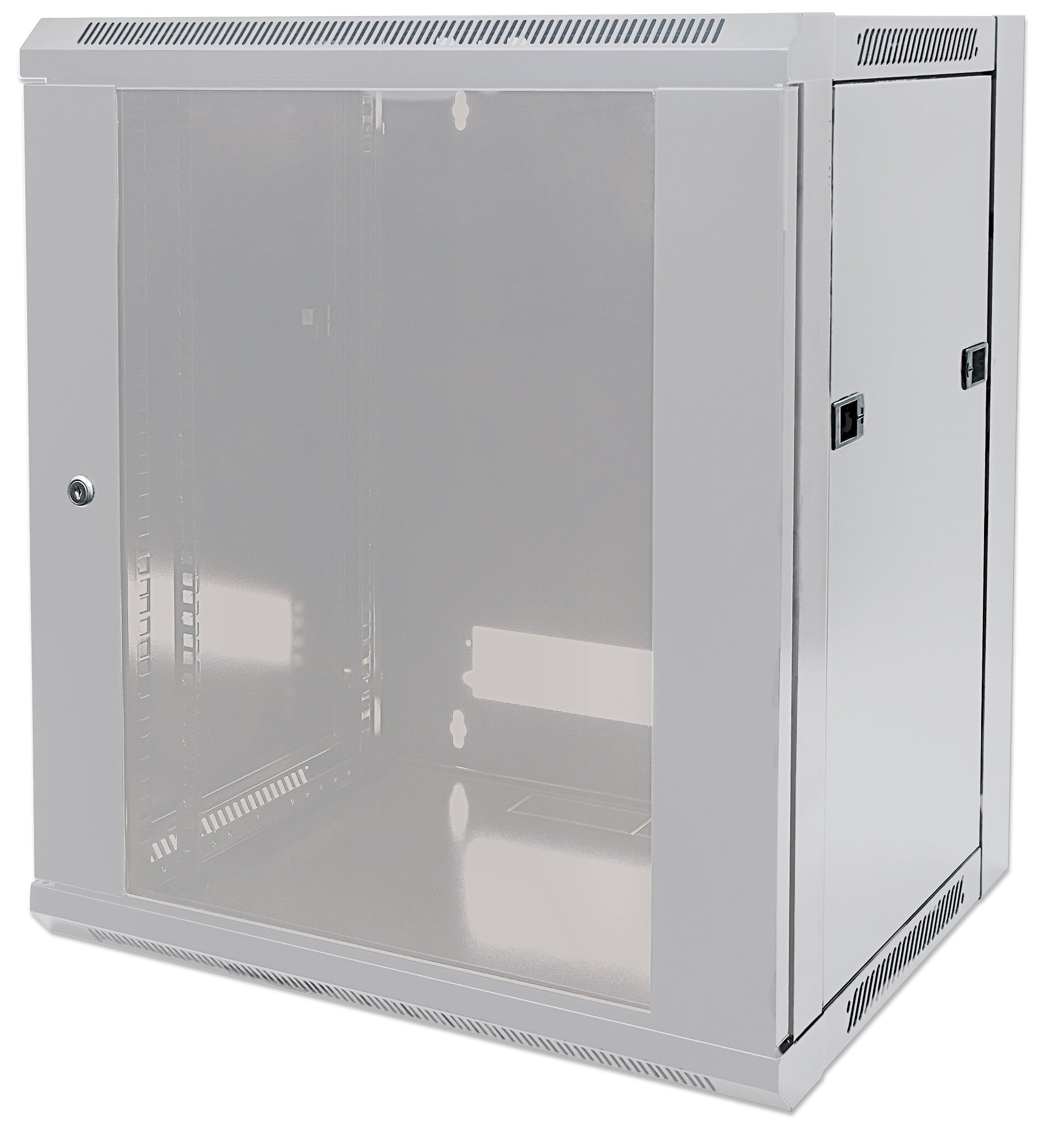 Intellinet Network Cabinet, Wall Mount (Standard), 9U, 450 mm Deep, Grey, Flatpack, Max 60 kg, Metal & Glass Door, Back Panel, Removeable Sides, Suitable also for use on a desk or floor, 19 Inch
