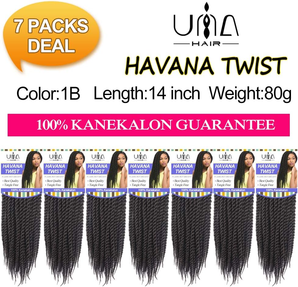 UNA 14inch Senegalese Twist Crochet Hair Short Braids Havana Mambo Twist Crochet Braiding Hair Senegalese Twists Hairstyles For Black Women 22strands/pack (14"7PCS, 1B#)