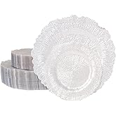 U-QE 60PCS White Plastic Plates - Pearl White Plates Disposable&Reusable - Heavy Duty Plastic Plates for Party&Wedding Including 30 Dinner Plates 10" & 30 Appetizer Plates 7"