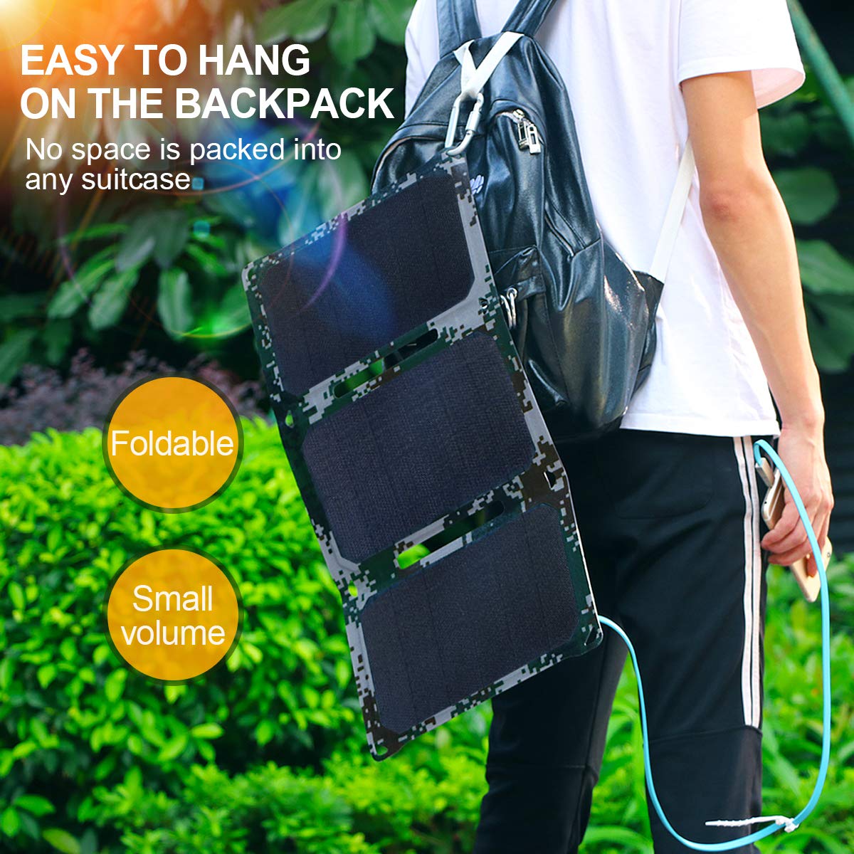 21Watts 5 Volts Solar Panel with Dual USB Ports,Waterproof & Foldable Solar Charger for iPhone,iPad,Android,Power Bank and Other Devices