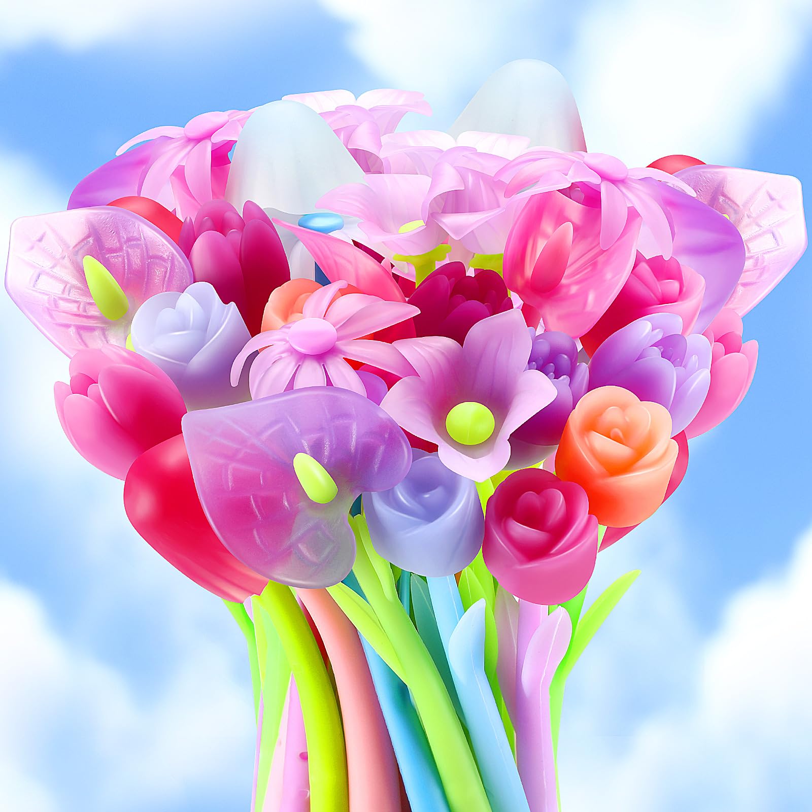 Photo 1 of Tenare 18 Pieces Color Changing Flower Pens Pack Creative Floral Gel Ink Pens Novelty Rose Colorful Ballpoint Pen Spring Tulip Mushroom Ballpoint Pens for Home Office Stationery Gift