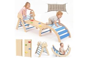 8-in-1 Wooden Climbing Set for Toddlers with Cushion, Foldable Montessori Indoor Climber with Arch, Ramp and Triangle Ladder,