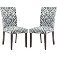COLAMY Upholstered Parsons Dining Chairs Set of 2, Fabric Dining Room Kitchen Side Chair with Nailhead Trim and Wood Legs - Blue/White Flower