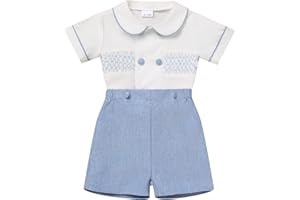 ODASDO Baby Boy Smocked Outfit Toddler Kids Short Sleeve Shirt and Shorts Set for Birthday Party Cake Smash Wedding Baptism