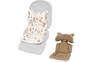 LAT LEE AND TOWN Baby Seat Liner for Stroller-Universal Soft & Breathable Stroller Cushion,Detachable Pillow Car Seat Liner,Cotton Baby Stroller Pad(Animal+Brown Dots)
