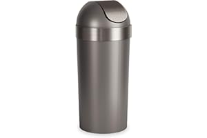 Umbra Venti Kitchen Trash Can with Swing Top Lid, Large 16-Gallon (62 L) Capacity, Pewter