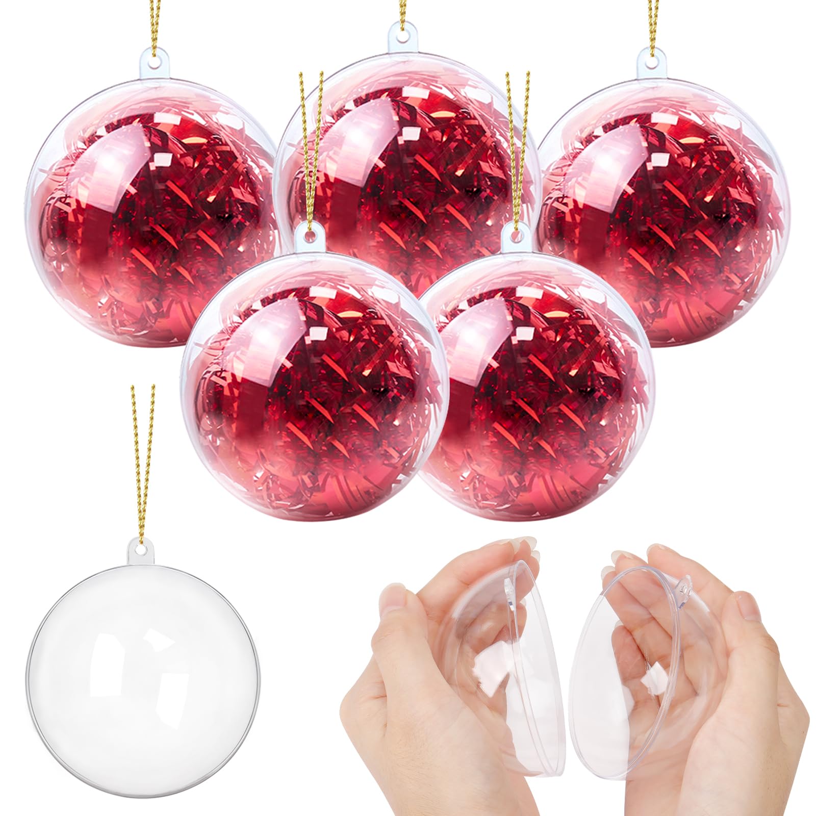 YONTINY 20pcs Clear Christmas Baubles - 8cm Plastic Empty Ornaments to Fill, Transparent Ball for Tree Decoration, Personalised for Wedding, Party, Home Decor