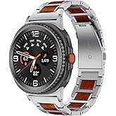 EANWireless for Galaxy Watch 8 Band Classic 46mm,2025 Wood Red Sandalwood Stainless Steel Accessory Compatible for Samsung Galaxy Watch 8 40mm 44mm Band