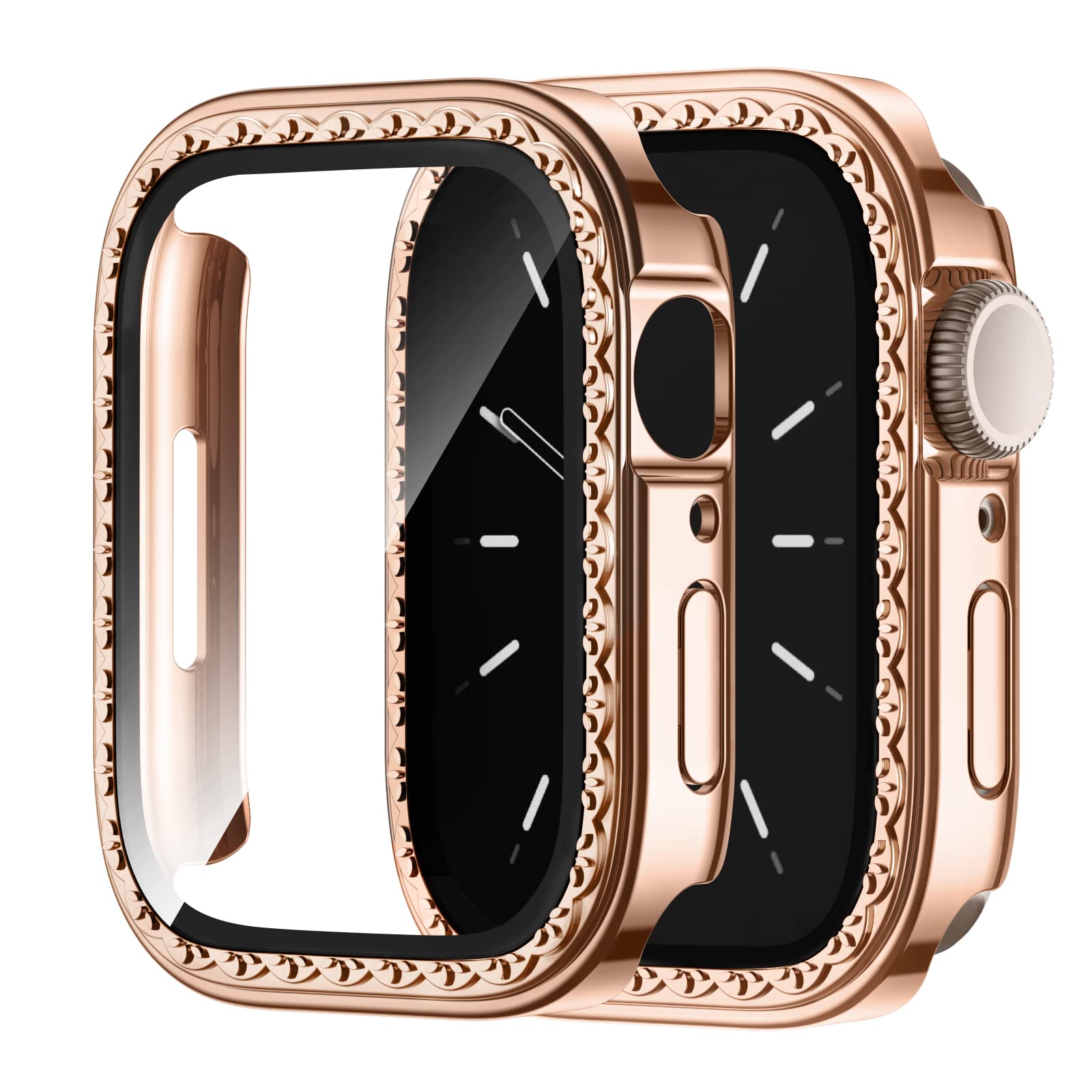 Recoppa Compatible for Apple Watch Series 7 Screen Protector 45mm with Slim Tempered Glass，Hard PC Elegant Cases Protective Cover for iWatch 7 45mm Rosegold*Rosegold 2Pack