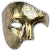 LKITMIUT Mens Phantom of The Opera Half Face Masquerade Mask for Halloween Costume Party and Mardi Gras (Antique Gold)
