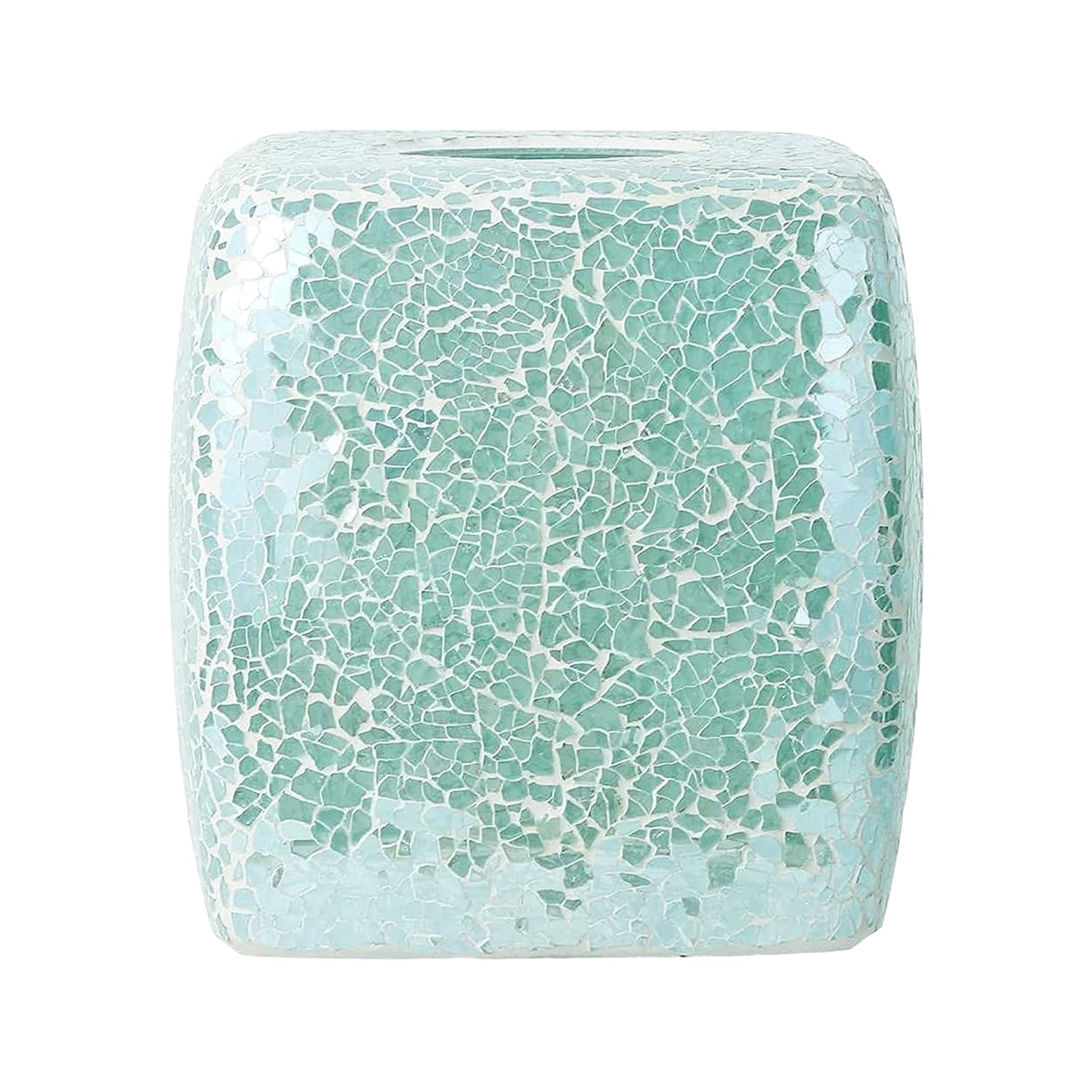 WHOLE HOUSEWARES | Mosaic Glass Tissue Box Holder - Decorative Glass Tissue Cover - Square Storage Box - Elegant & Durable Holder for Facial Tissues - Paper Towel Sheets Dispenser (Turquoise)