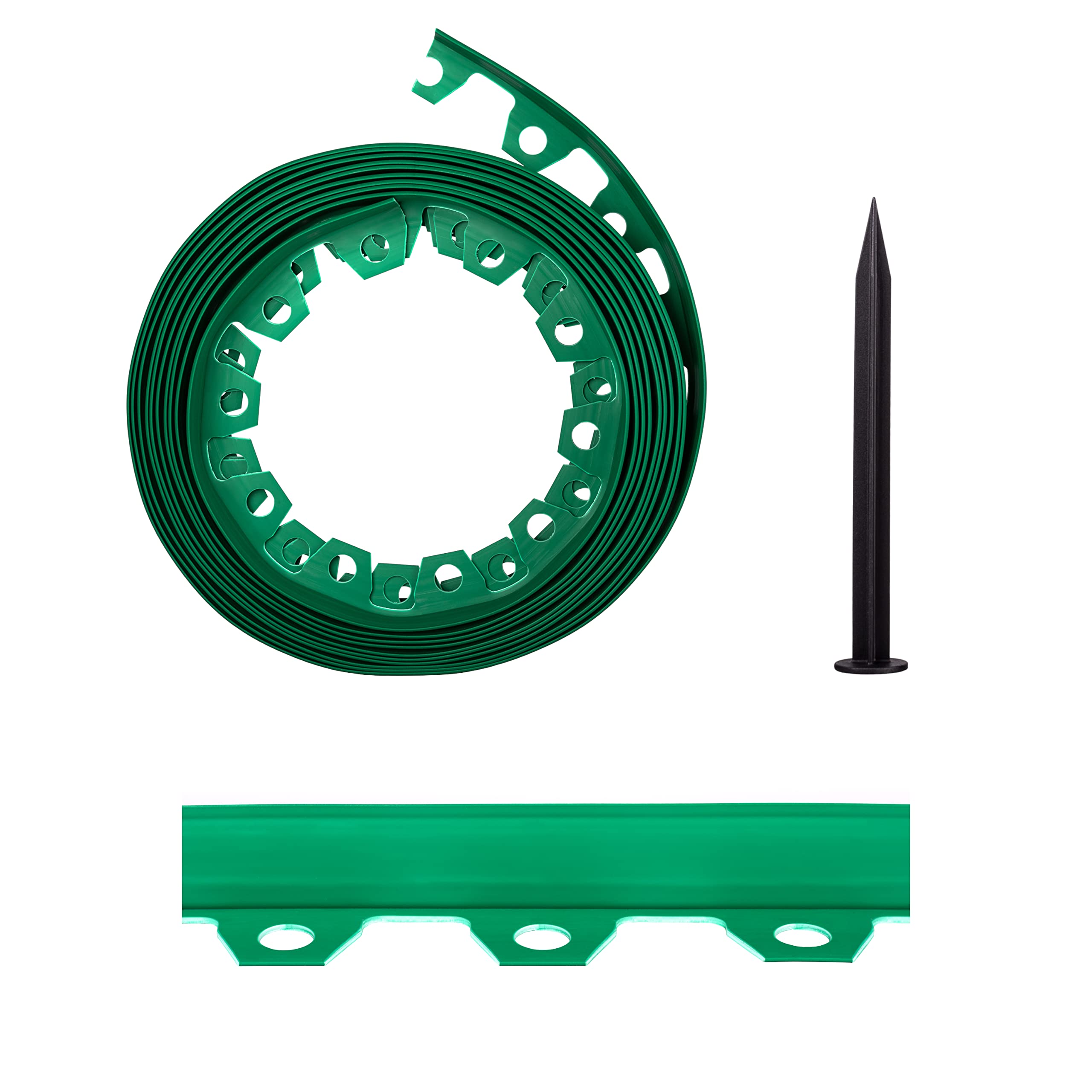 Lawn Garden Edging Border with Heavy-Duty Ground Stakes 32ft | 10m Green 6CM High Flexible Flower Bed Edge and Reinforced Plastic Pegs, Professional Landscape Dividers, All Weather Resistant