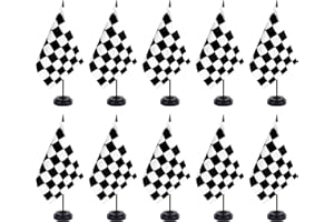 ZXvZYT Black and White Checkered Flag Banner Checkered Desk Flag Set Small Mini Racing Office Table Stick Flags with 12" Solid Pole Black Stand Base Decorations (12 Pack)