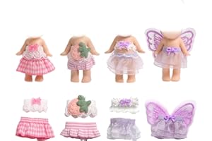 4 Sets 3in Angel Doll Clothes, Toy Collector Costume with Tops & Skirts for Display and Decoration (Purple, Pink)