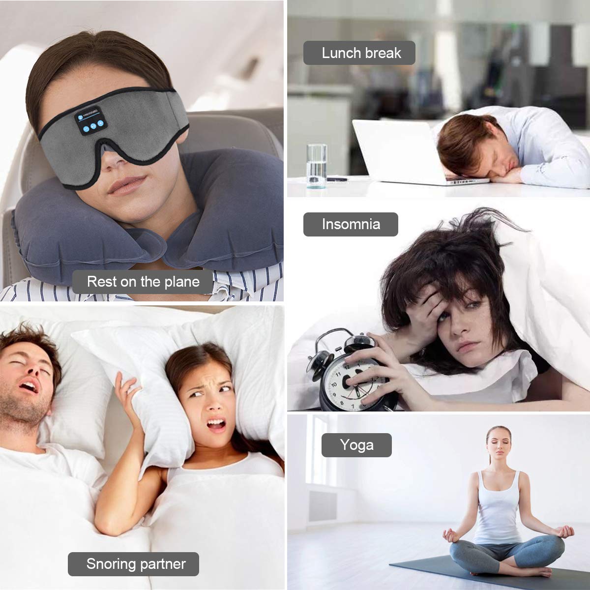 Sleep Headphones Bluetooth Eye Mask, 20-28 inches Adjustable FREGENBO Music 3D Sleep Mask 2020 Upgraded, Wireless Sleeping Headphones for Side Sleepers, HandsFree for Meditation Insomnia Airplane