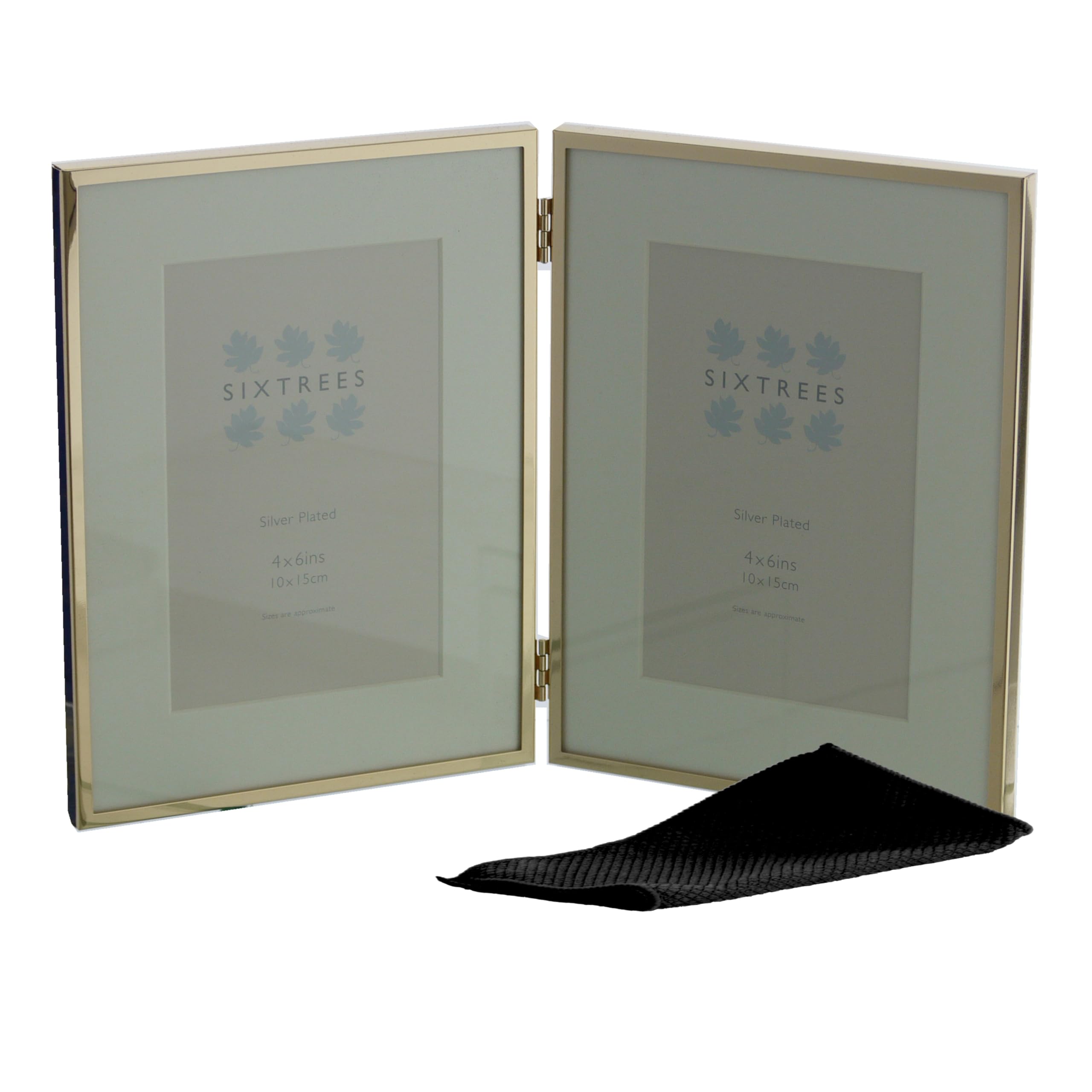 Sixtrees Park Lane 275346D(MIF) Polished Gold Metal Folding Twin Aperture 4 x 6 inch Photo Frame with Mount - Complete with microfibre polishing cloth.