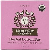 Moon Valley Organics Herbal Lotion Bar in Lavender, Moon Melt Bar, Calendula and Comfrey, Beeswax, Heal and Restore Chapped Skin, Soothing