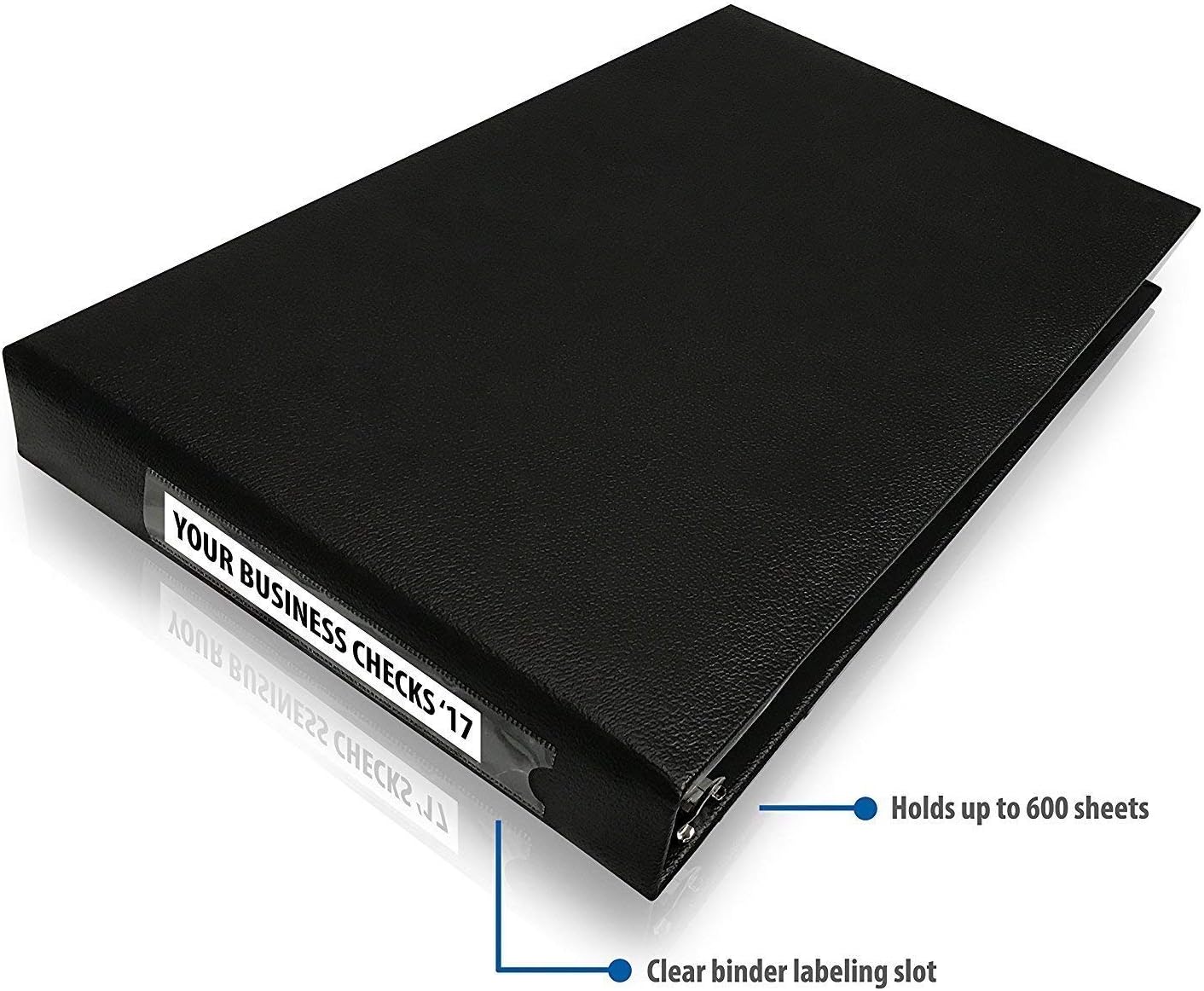 Premium 7 Ring Business Check Binder for 3 on a Page Checks - Large Storage Pouch, Calendar, and Pen Included, | 600 Check / 200 (9" x 13") Sheet Capacity, Black : Office Products