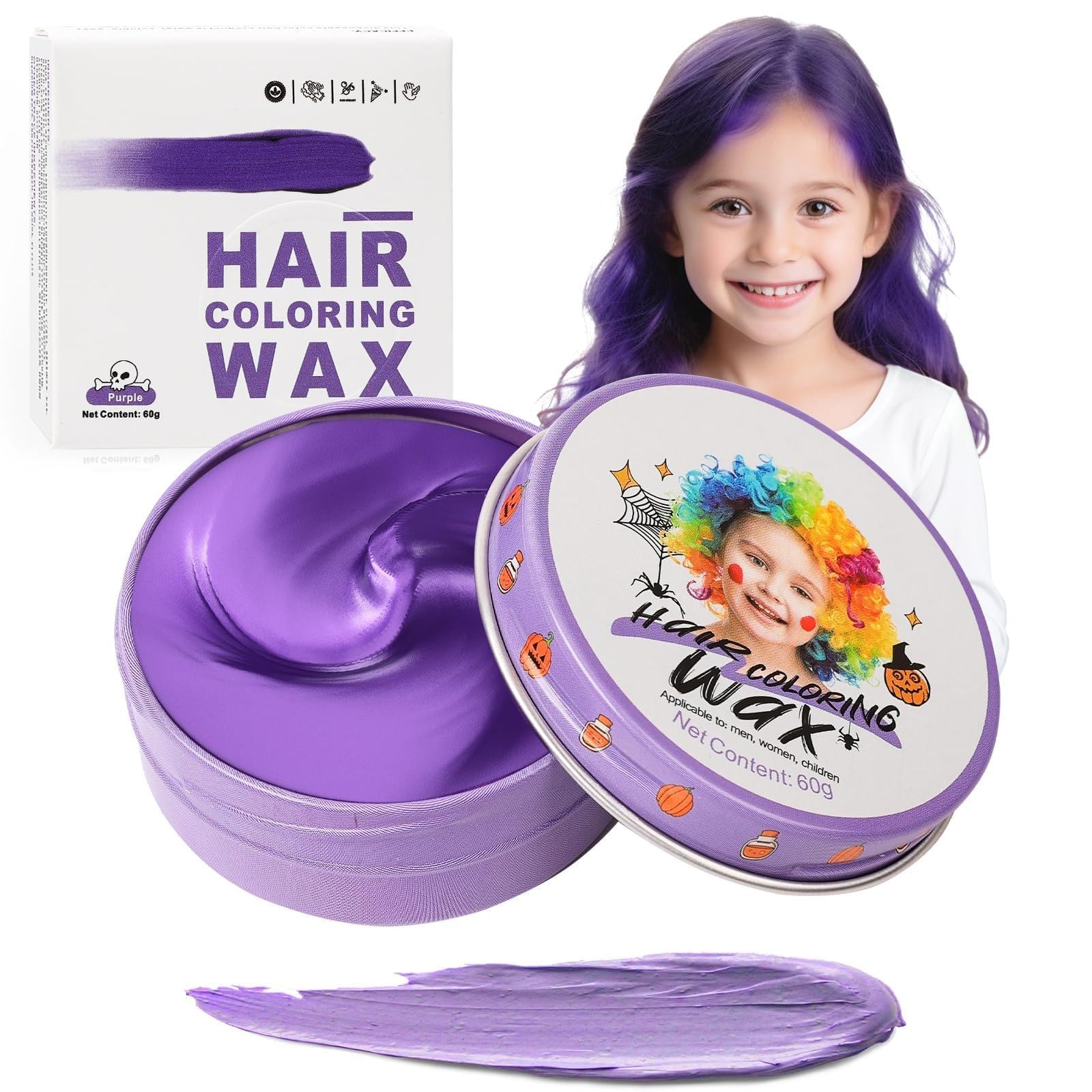 Temporary Hair Color Wax Purple for Kids, Washable Colored Hairstyle Dye Mud, Disposable Instant Styling Violet Pomade for Girls Boys Youth, DIY Coloring Gel Cream for Women Men Cosplay Halloween