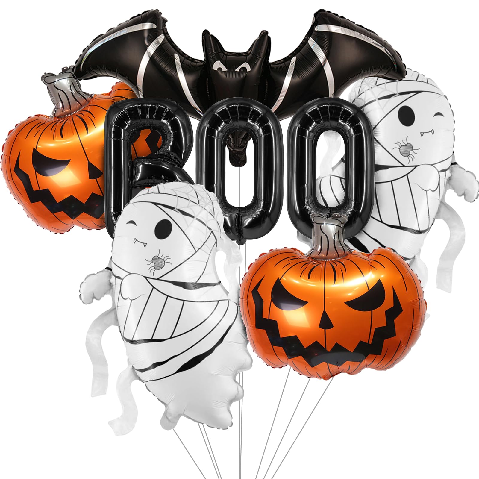 Photo 1 of 8 PCS Halloween Party Decorations, Cute Pumpkin Balloons Bat, Pumpkins, Ghost, BOO Foil Balloon Halloween Balloons for Boy Girls Birthday Baby Shower Party Decorations Supplies