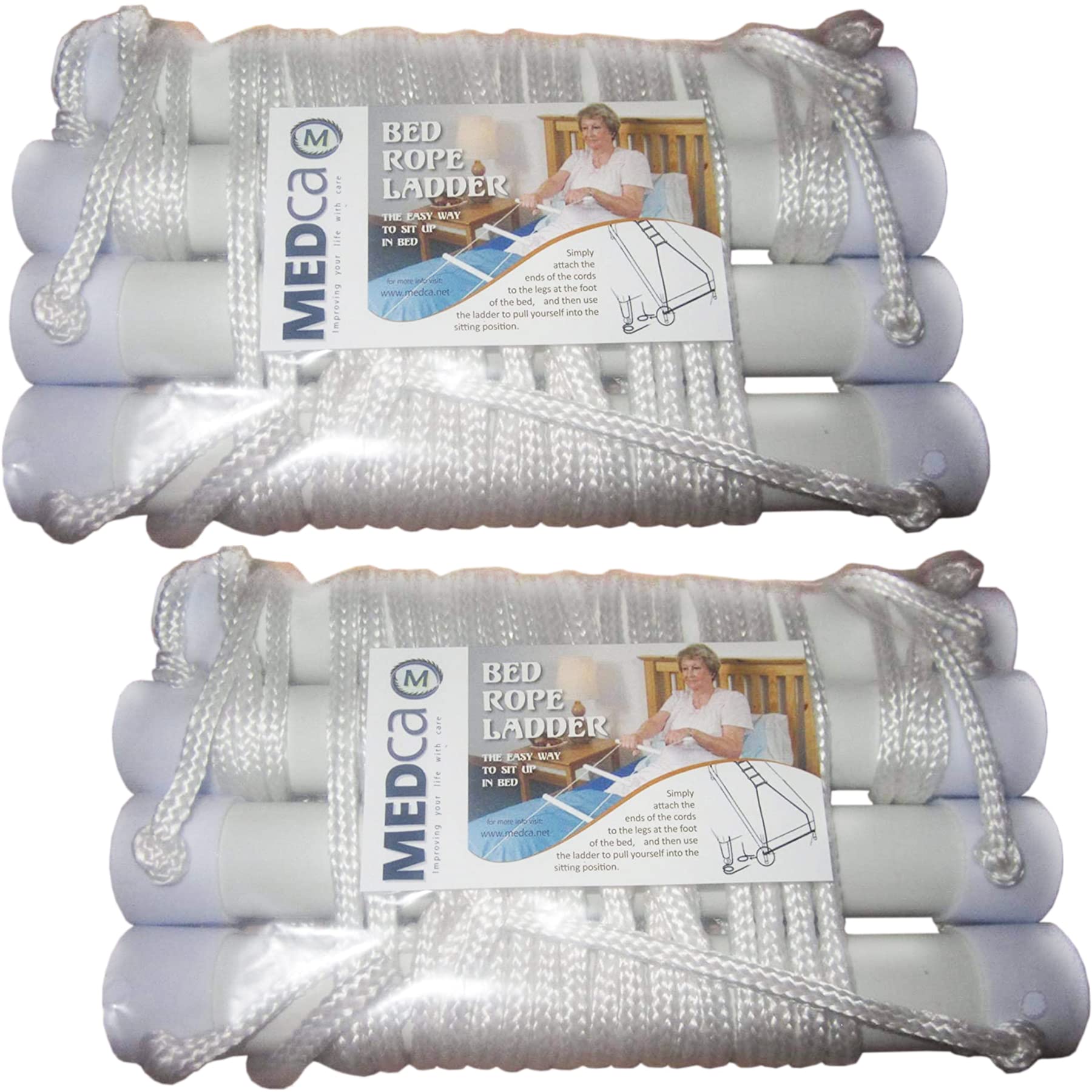 MEDca Bed Helper Adjustable Home Pull Up Assist Ladder Strap with Grip and Handles - Helps to Easily Sit Up for Seniors, Elderly, Handicapped, and Injured "Bed Rope Ladder" - Pack of 2