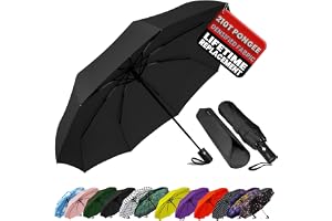 SIEPASA Compact Travel Umbrella - Windproof Auto Open/Close, Small Folding Umbrella for Rain - Lightweight & Durable with Fiberglass Frame, Waterproof Canopy - Fits Backpack, Purse, Suitcase. (Black)