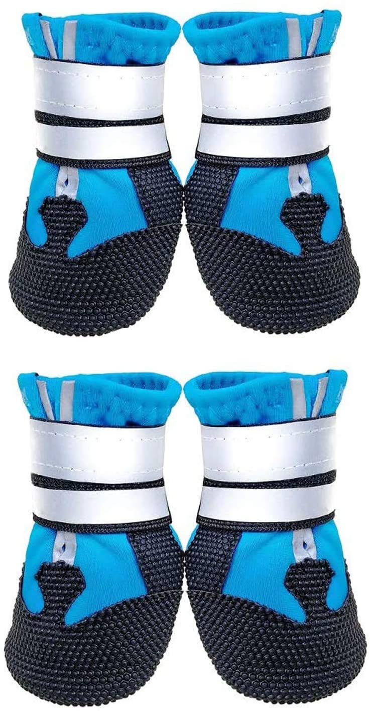 Lurowo Protective Dog Boots, Set of 4 Waterproof Dog Shoes with Safe Reflective Straps, Paw Protectors for Small, Medium and Large Dogs Blue+Black (L)