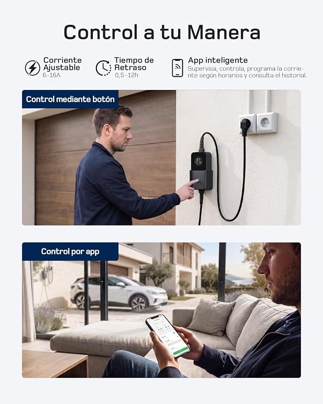 Cargador Vehiculo Electrico 3,7kW con App, 7,5m Cavo Tipo 2 6-16A