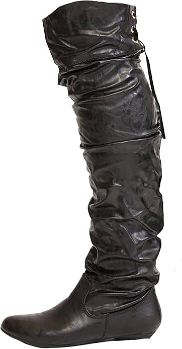 flat black knee high boots uk