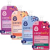 Cerebelly Organic Baby Food Pouches, Dairy-Free Smoothie Sampler Pack, 8ct | 16 Brain Nutrients, Calcium, Non-GMO, BPA Safe, No Added Sugars, Stage 3 &amp; 4, Shelf-Stable, No Nuts, No Gluten, DHA, Zinc, B6