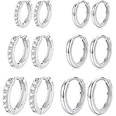 Cocadant 6 Pairs 925 Sterling Silver Small Hoop Earrings for Women,14k Real Gold Hypoallergenic Tiny Cubic Zirconia Cartilage Huggie Earring Sets for Multiple Piercing Trendy Jewelry 8/10/12mm