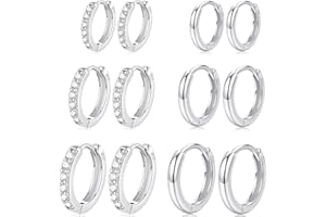 Cocadant 6 Pairs 925 Sterling Silver Small Hoop Earrings for Women,14k Real Gold Hypoallergenic Tiny Cubic Zirconia Cartilage Huggie Earring Sets for Multiple Piercing Trendy Jewelry 8/10/12mm