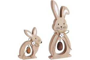 Haiabei 2Pcs Easter Bunny Table Wooden Signs Bunny Shaped Wooden Bunny with Egg Tabletop Centerpiece Easter Tiered Tray Decor