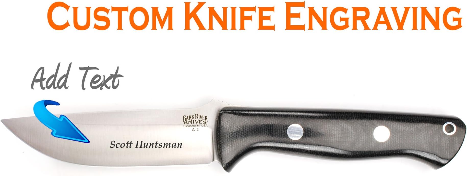 Custom Laser Engraved Bark River Bravo 1 Black Canvas Micarta Knife