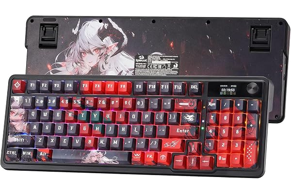 Redragon K719 PRO Wireless Gasket Gaming Keyboard w/Hype Screen & Knob, 95 Keys Mechanical Keyboard, Easy-Control 1.14’’ TFT Info Display, 5-Layer Noise Dampening, Custom Linear Switch, Anime Edition