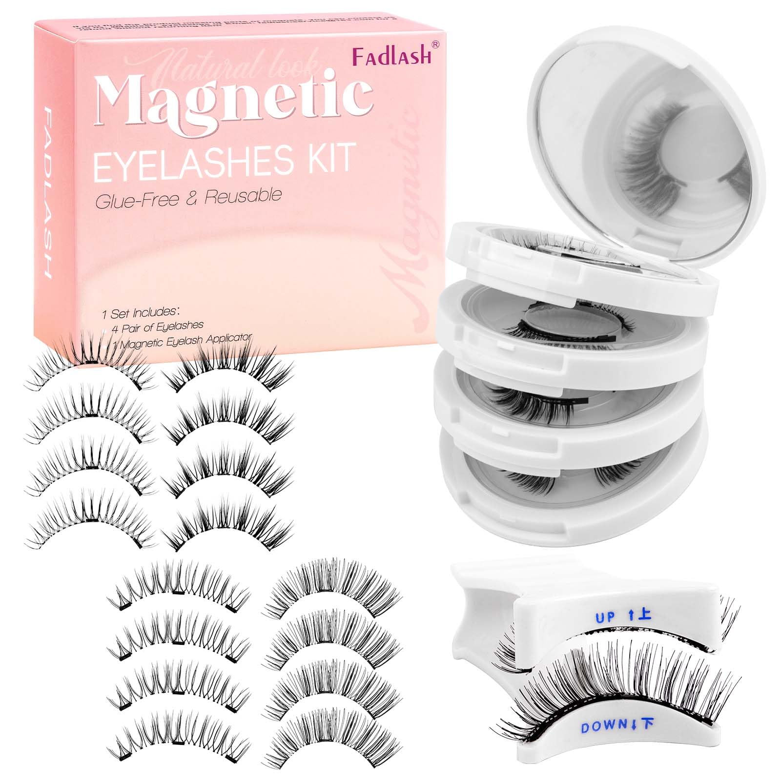Photo 1 of FADLASH Magnetic Eyelashes with Applicator 4 Pairs Magnetic Lashes Natural Look No Glue Needed Reusable Easy to Wear False Eyelashes (604+079+806+B7)