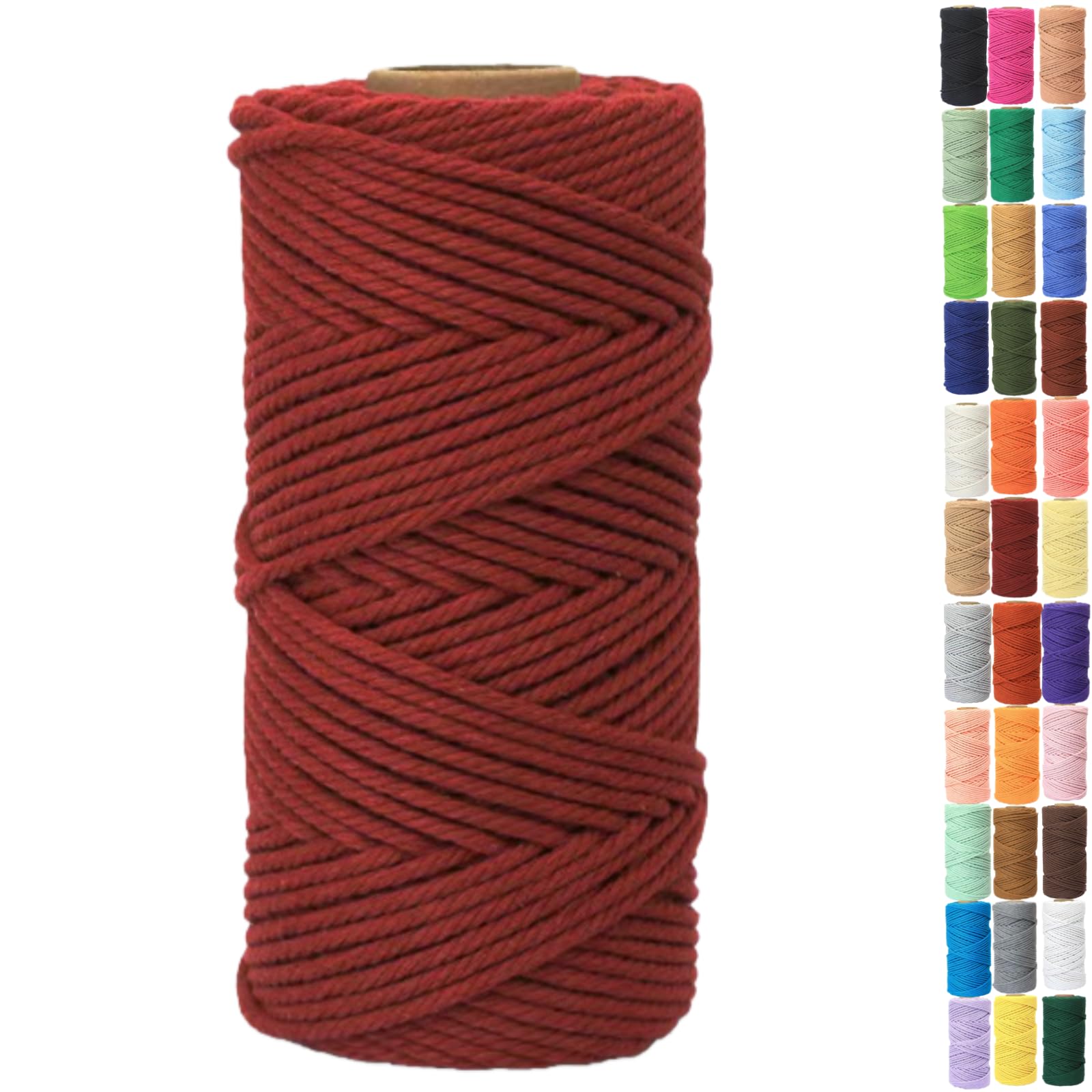 Binwat Macrame Cord Thick Natural Cotton Cord DIY Crafts Yarn Thread Twisted Spool Twine String Cotton Rope for Wall Hanging,Plant Hangers,Knitting,Decorative Projects 4mm x100m (Wine red)