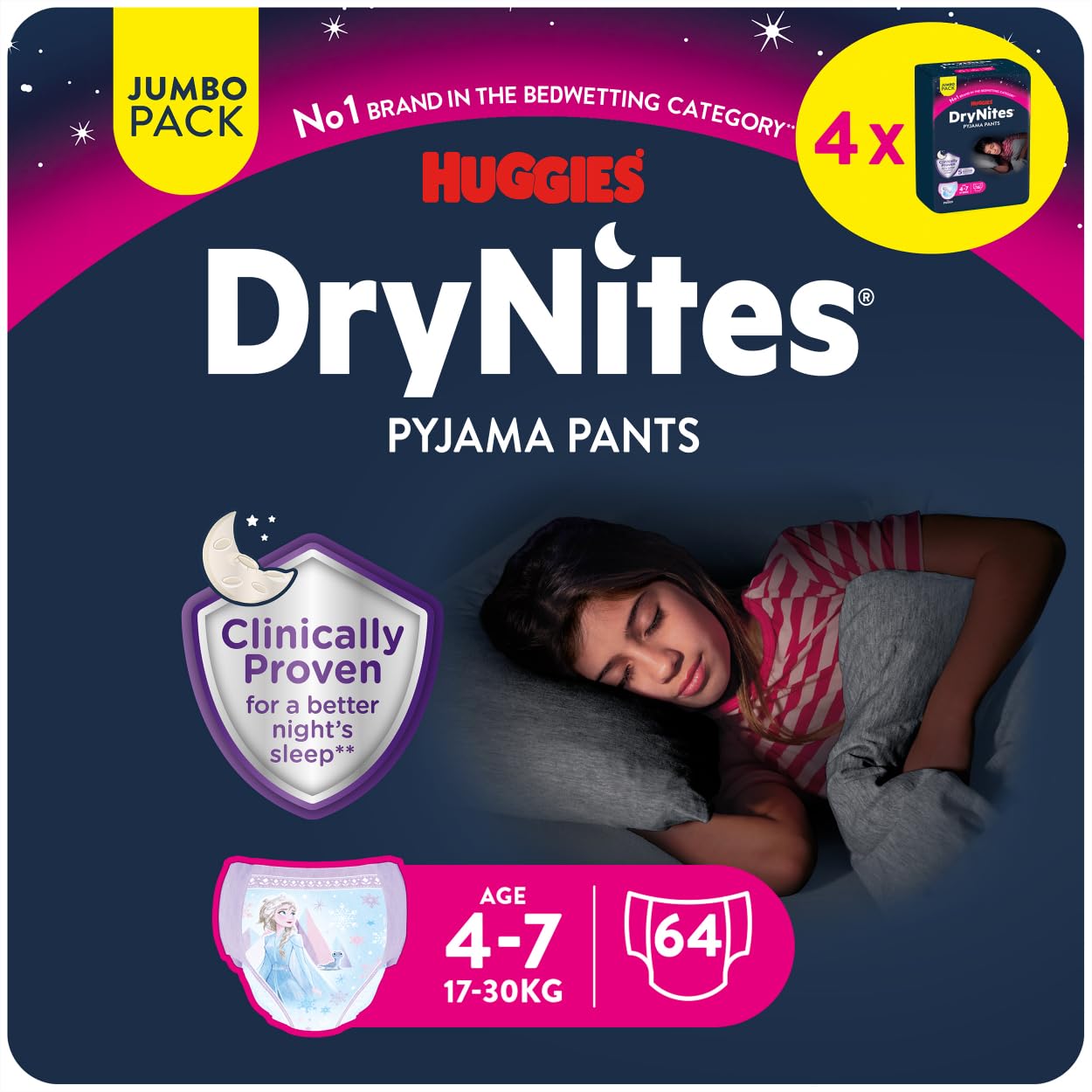 Huggies DryNites Nachtwindeln Mädchen 4-7 Jahre, 64 Stück, Pyjama Pants