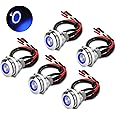 Linkstyle 19mm Latching Push Button Switch, 12V Metal Self Locking SPST ON-Off Switch with Wiring Harness & Blue Light for Boat Car, 5Pcs