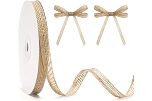 KINGLAKE Natural Jute Thin Burlap Ribbon – 3/8 Inch x 20 Yards Rustic Ribbon Roll with Spool for Crafts, Gift Wrapping, Wreaths, Wedding, Christmas and Rustic DIY Decorations