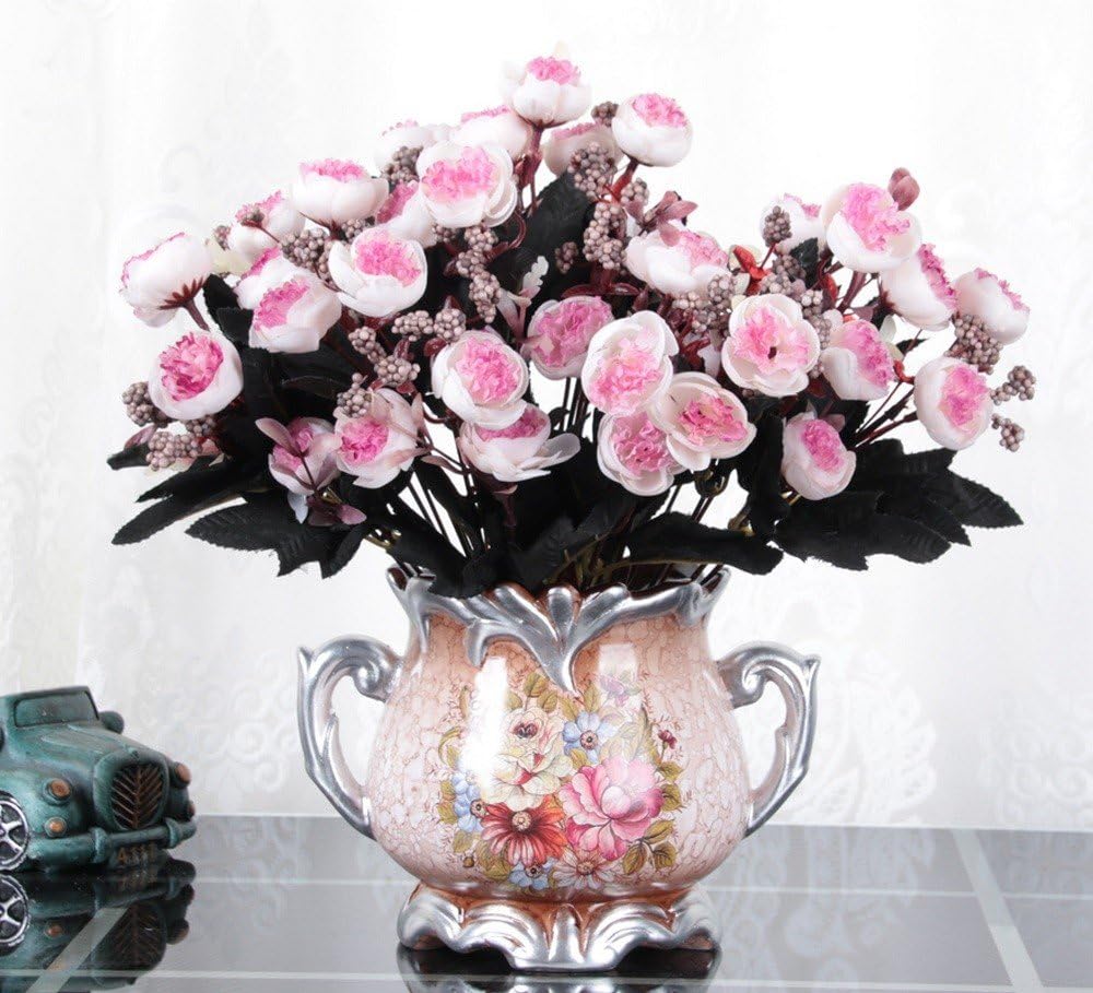 Jnseaol Artificial Flowers Artificial Flowers Fake Flowers Diy Living Room Bedroom Wedding Party Kitchen Home Decoration Ceramic Pot Decoration Pink Flower -16