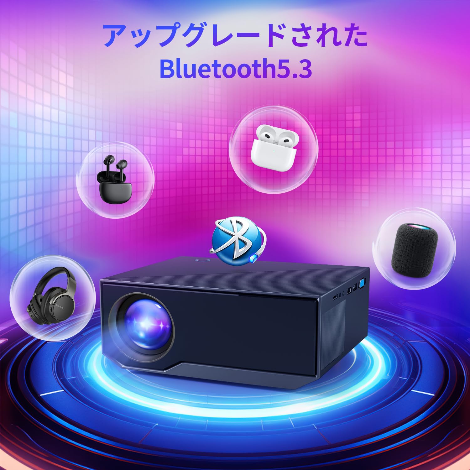 ZDK Projector with Bluetooth 5.0 & 5 GWIFI 1080P Full HD High Brightness Small Projector, Home Use, Mini Lightweight, Projector, Ceiling, 20,000 Lumens, 4K Compatible, Home Theater, Connects to iOS,