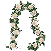 U'Artlines 3 Pack Artificial Champagne Rose Vines Floral Garlands Total 19.5 Ft Fake Vine Silk Flower Garland for Indoor Outdoor Home Wedding Arch Garden Wall Decoration