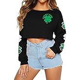 For G and PL Women St. Patricks Day Graphic Glitter Powder Shamrock Cropped Sweatshirt XS-L