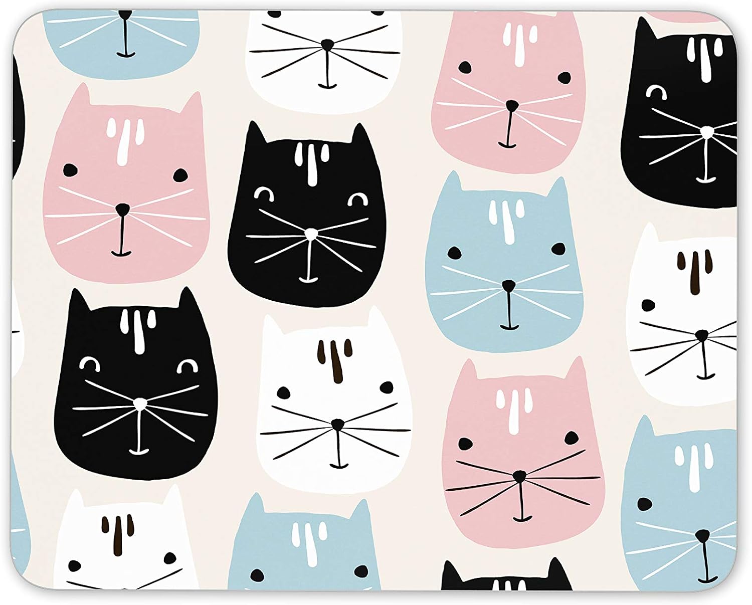Cute Cat Pattern Cartoon Blue Pink Mouse Mat Pad - His Hers Computer #16904, Multicolor, 23.5cm x 19.6cm x 5mm