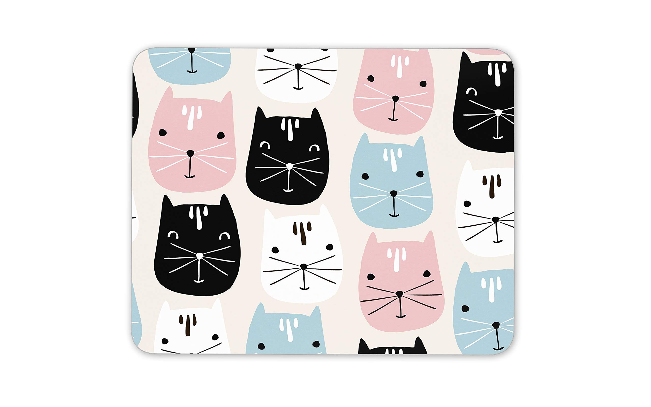 Cute Cat Pattern Cartoon Blue Pink Mouse Mat Pad - His Hers Computer #16904