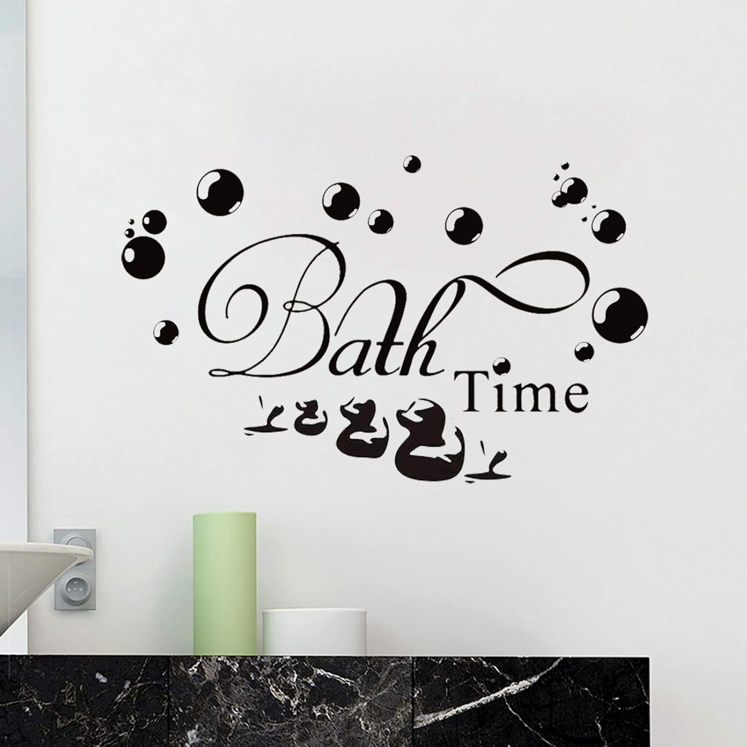 Bath Time Bubble Bath Duckling Vinyl Wall Decals, Removable Waterproof Bathroom Wall Art Stickers Decor Sink Tub, DIY Murals for Bathroom Washroom Lavatory Decoration(Black)