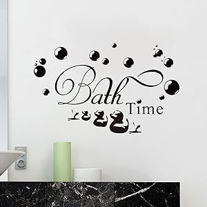 Bath Time Bubble Bath Duckling Vinyl Wall Decals, Removable Waterproof Bathroom Wall Art Stickers Decor Sink Tub, DIY Murals for Bathroom Washroom Lavatory Decoration(Black)