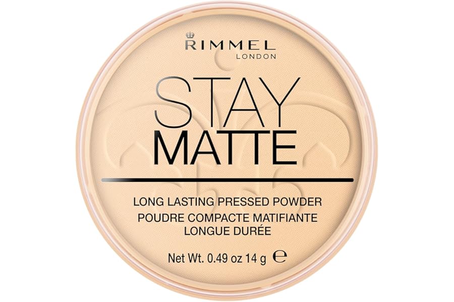 Rimmel London Stay Matte – 001 Transparent – Pressed Powder, Lightweight, High Coverage, Shine Control, 0.49oz