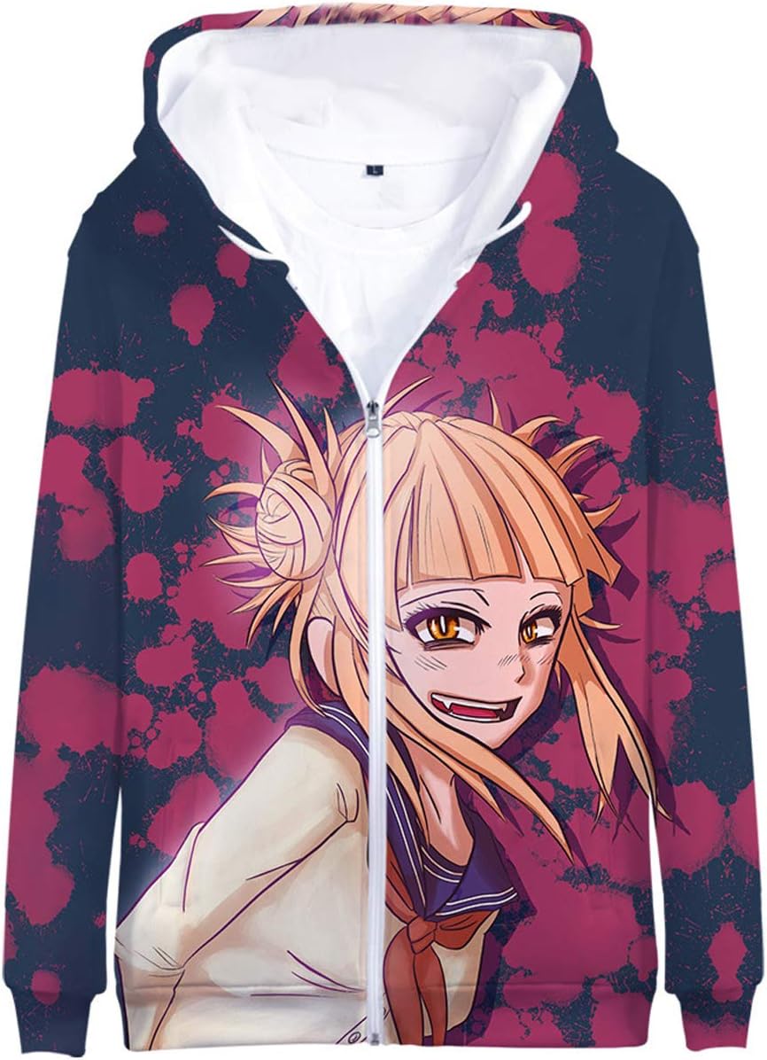 3D Anime My Hero Academia - Himiko Toga Cosplay Zip Up Hoodie Sweater Unisex Novelty Outwear Jacket Have Side Pocket